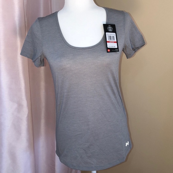 Under Armour Tops - Under armour xs short sleeve gray striped top.